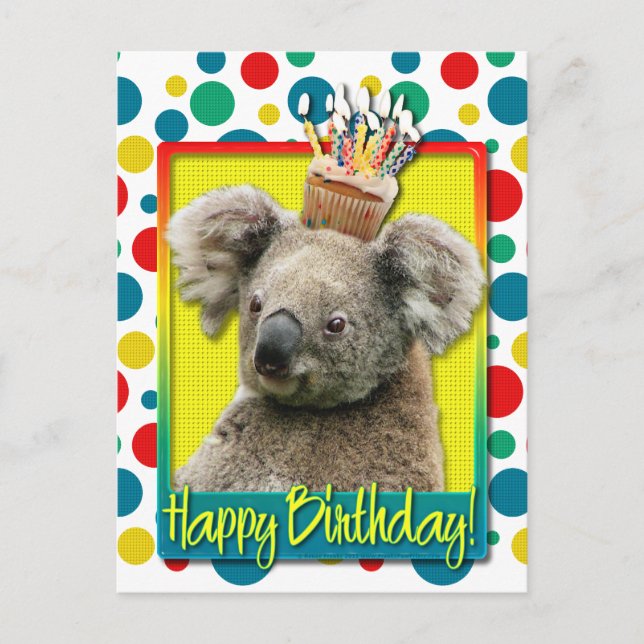 Cartão Postal Cupcake de aniversário - Koala (Frente)