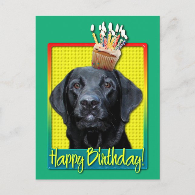 Cartão Postal Cupcake de aniversário - Labrador - Preto - Gage (Frente)