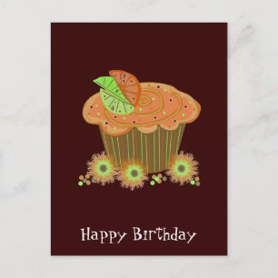 Cartão Postal Cupcake de aniversário laranja