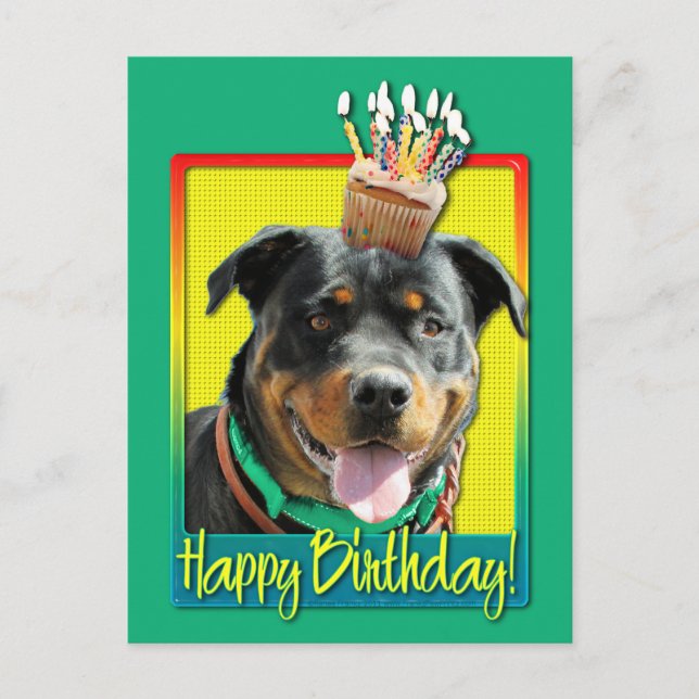 Cartão Postal Cupcake de aniversário - Rottweiler - SambaParTi (Frente)