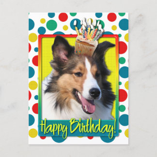 Cartão Postal Cupcake de aniversário - Sheltie