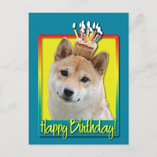 Cartão Postal Cupcake de aniversário - Shiba Inu (Frente)