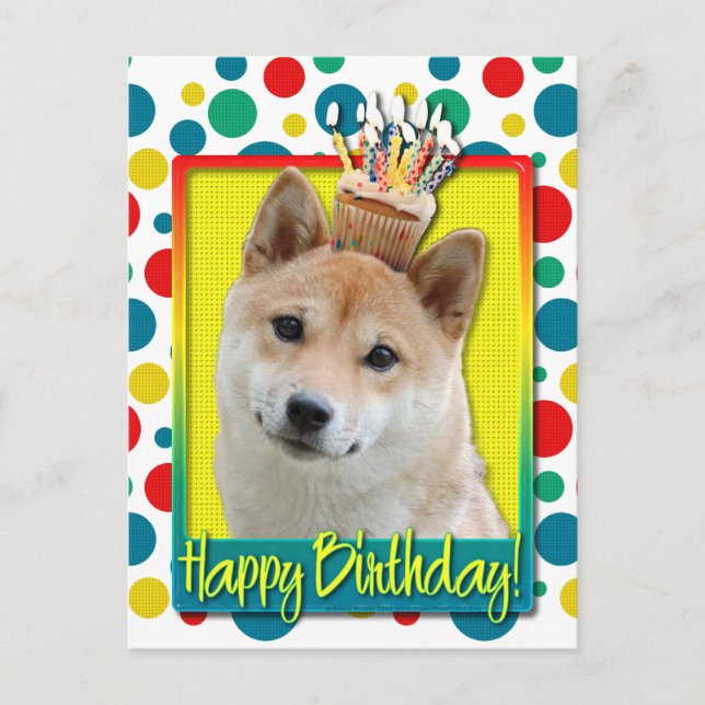 Cartão Postal Cupcake de aniversário - Shiba Inu (Frente)