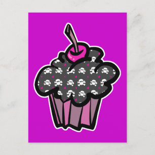 Cartão Postal cupcake de caveira gótica ossos cruzados
