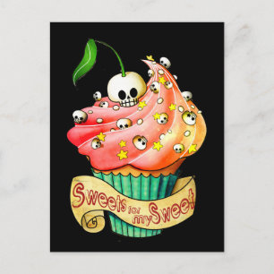 Cartão Postal Cupcake de crânio doce e mortal