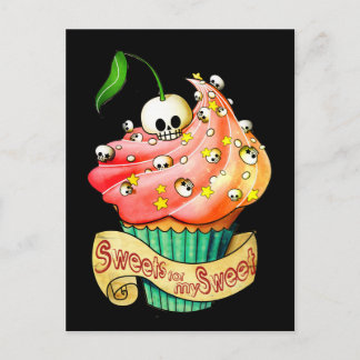 Cartão Postal Cupcake de crânio doce e mortal