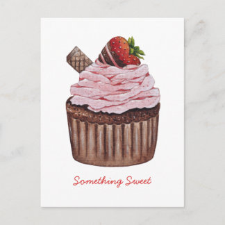 Cartão Postal Cupcake De Morango Cujo Cama É Em Aquarela
