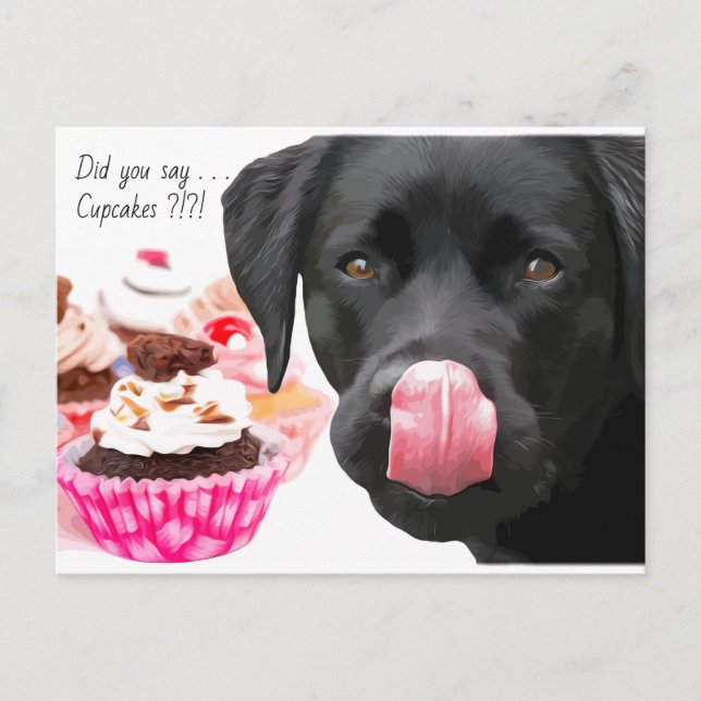 Cartão Postal Cupcake do Labrador Negro - Aniversário do Cachorr (Frente)