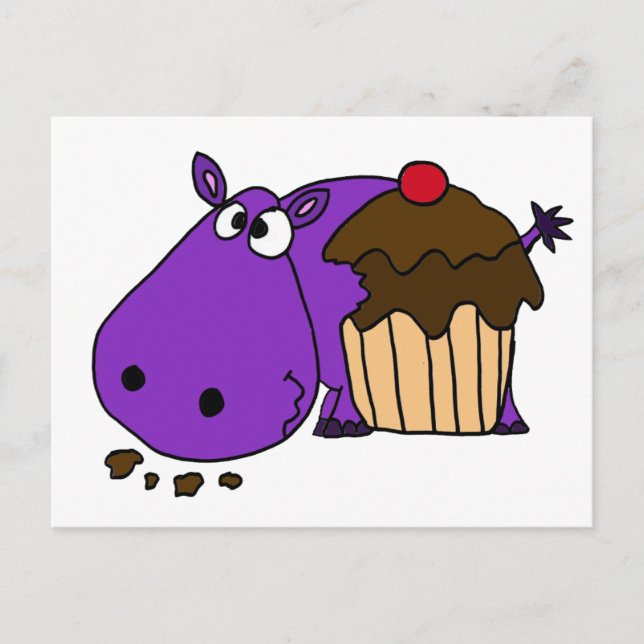Cartão Postal Cupcake Engraçado de Hippo Comendo (Frente)