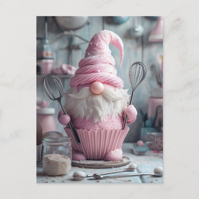 Cartão Postal Cupcake Gnomo Rosa Adorável (Frente)