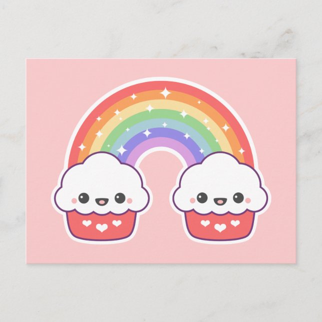 Cartão Postal Cupcake Kawaii Rainbow (Frente)