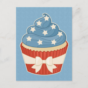 Cartão Postal Cupcake Patriótico em Bandas Azuis