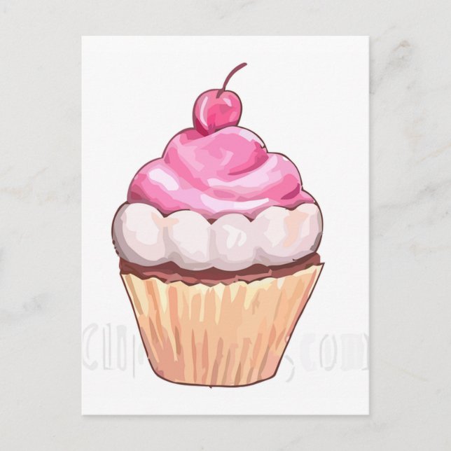 Cartão Postal Cupcake rosa (Frente)