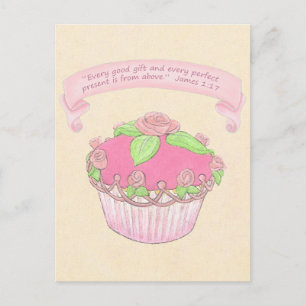Cartão Postal Cupcake rosa~Impressão de Cartão-Postal de Ofert