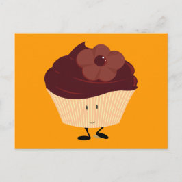 Cartão Postal Cupcake sorridente com glacé de flor de chocolate