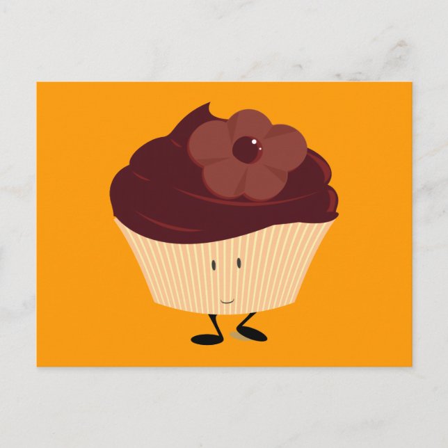 Cartão Postal Cupcake sorridente com glacé de flor de chocolate (Frente)