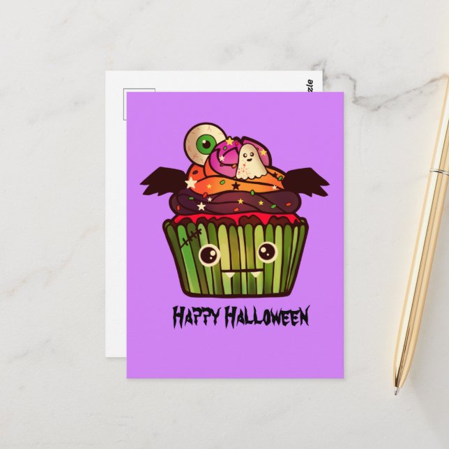 Cartão Postal Cupcake Spooky Halloween (Frente/Verso In Situ)