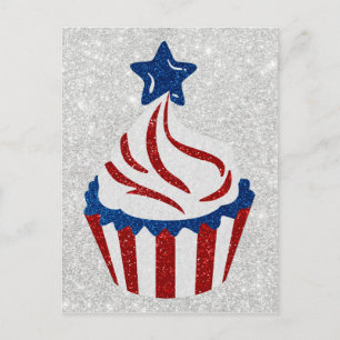 Cartão Postal Cupcake vermelho, branco e azul 4 de julho