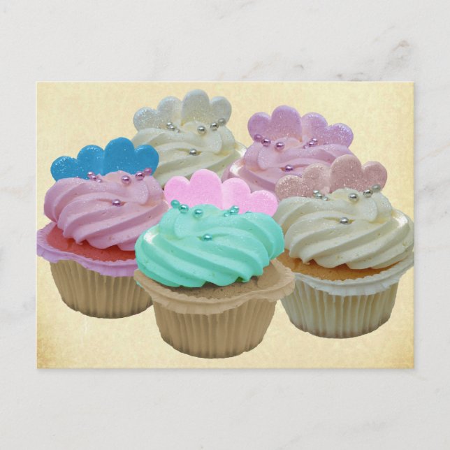 Cartão Postal Cupcakes coloridos (Frente)