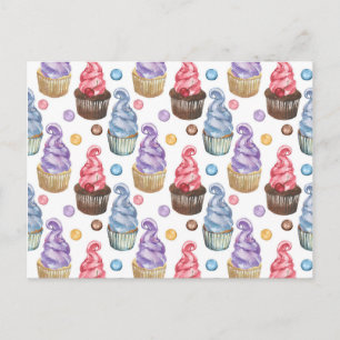Cartão Postal Cupcakes de aquarela coloridos
