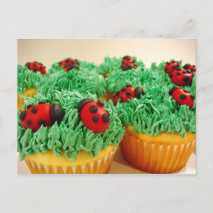 Cartão Postal Cupcakes de ladybug bonitos e coloridos