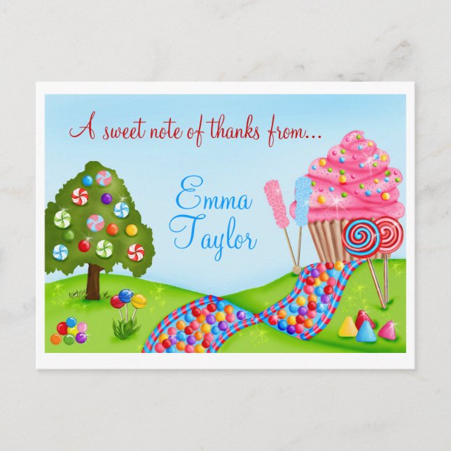 Cartão Postal Cupcakes e Lollipops doces (Frente)