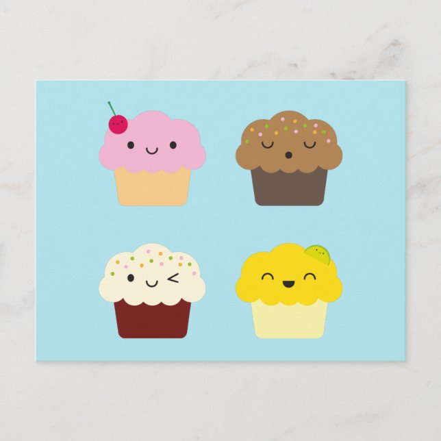 Cartão Postal Cupcakes Kawaii (Frente)
