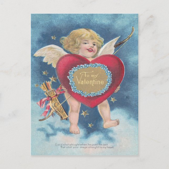 Cartão Postal Cupid Heart Arco Arrow Stars Nuvens Céus (Frente)