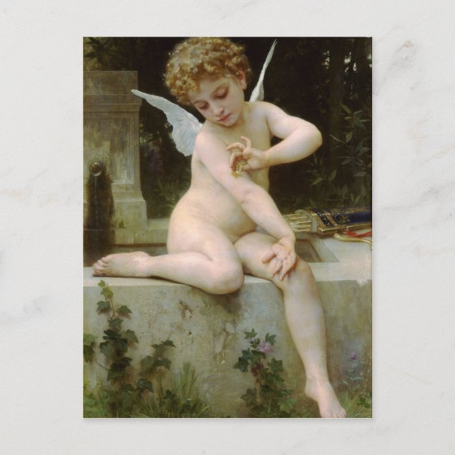 Cartão Postal Cupido com borboleta por William Bouguereau (Frente)