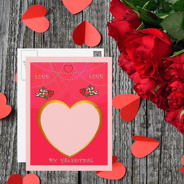 Cartão Postal Cupido e quadro cardíaco adicione sua foto (Criador carregado)