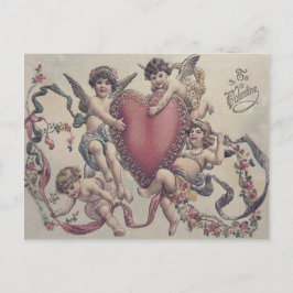 Cartão Postal Cúpido Querubim Anjo Coração Flores