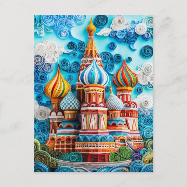Cartão Postal Cúpulas de Cebola em Moscou em Quilling (Frente)