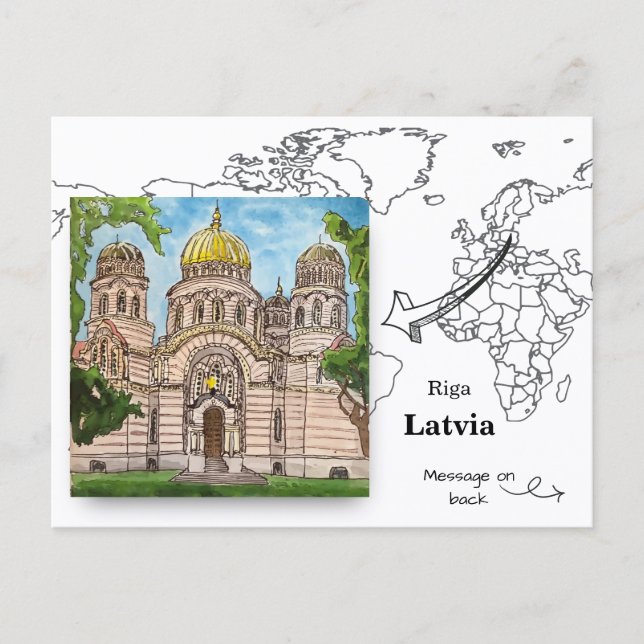 Cartão Postal Cúpulas Douradas de Riga: A Catedral Ortodoxa (Frente)