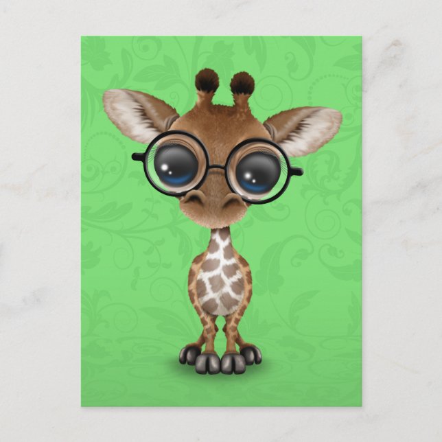 Cartão Postal Curiosa e curiosa girafa Vestindo óculos em verde (Frente)