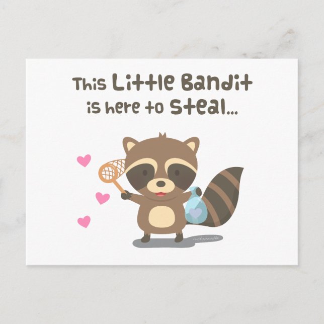 Cartão Postal Curioso Amor Pequeno Bandit Raccoon (Frente)