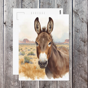 Cartão Postal Curioso burro na cena sudoeste do deserto