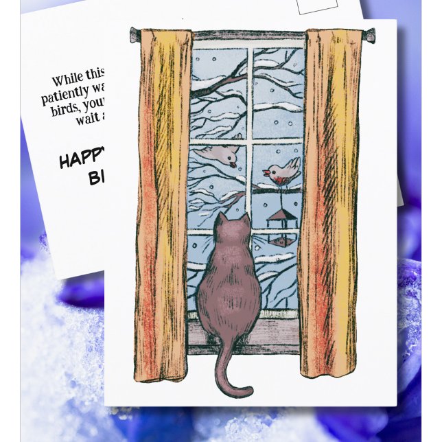 Cartão Postal Curioso Cat Winter Chill Vibes Beliscou Aniversári (Criador carregado)