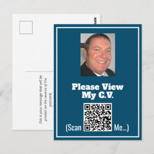 Cartão Postal Currículo com Foto e Código QR em um Postal