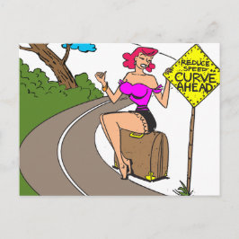 Cartão Postal Curva à Frente, Mulher Bonita Fazendo Sinal, Diver