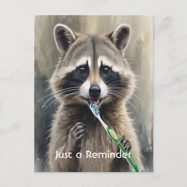 Cartão Postal Custom Check up Reminder Dentist Fun Raccoon (Frente)