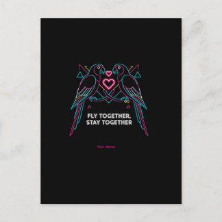 Cartão Postal Custom Couple Anniversary Neon Parrots Winter Hood