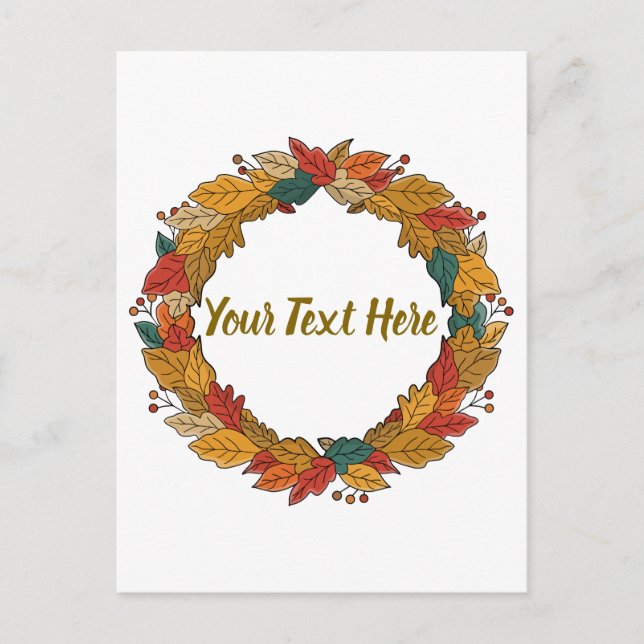 Cartão Postal Custom Fall Leaf Wreath Circle (Frente)