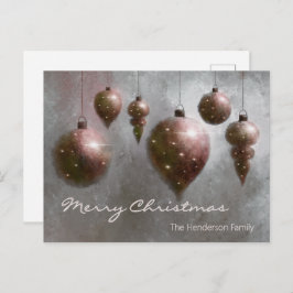 Cartão Postal Custom Hanging Christmas Baubles Copper on Silver 