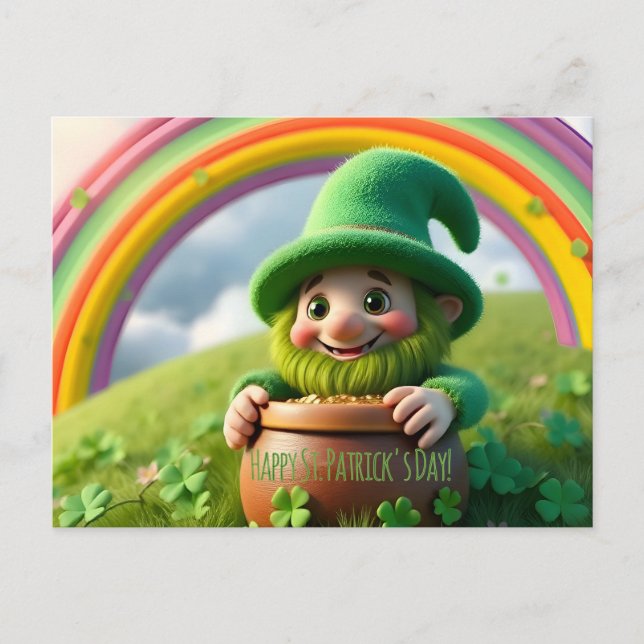 Cartão Postal Custom Leprechaun Gnome St. Patrick's Day Shamrock (Frente)