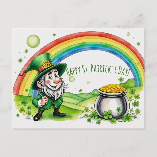 Cartão Postal Custom Leprechaun Gnome St. Patrick's Day Shamrock (Frente)