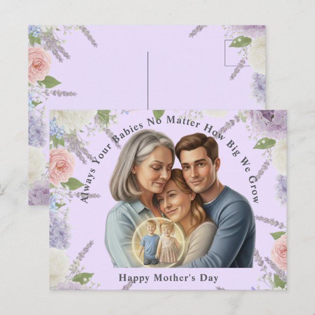 Cartão Postal Custom Mother's day photo Always your babies  (Frente/Verso)