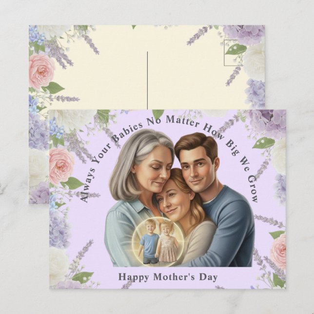 Cartão Postal Custom Mother's day photo Always your babies  (Frente/Verso)