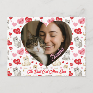 Cartão Postal Custom Valentine's Day Cat Mom Heart Photo