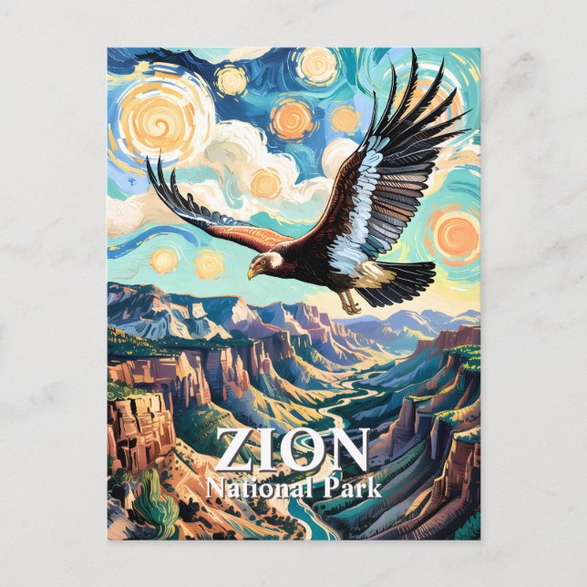 Cartão Postal Custom Van Gogh Zion Canyon Bird California Condor (Frente)