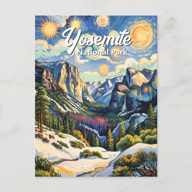 Cartão Postal Custom Yosemite Tunnel View Winter Van Gogh Style (Frente)